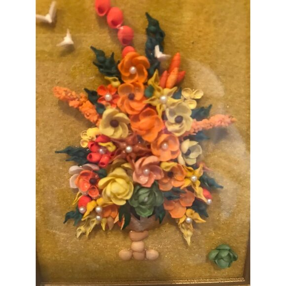 Vtg 1960's Miniature Seashell Art Craft Flowers In a Vase Handmade Incredible - Picture 4 of 8